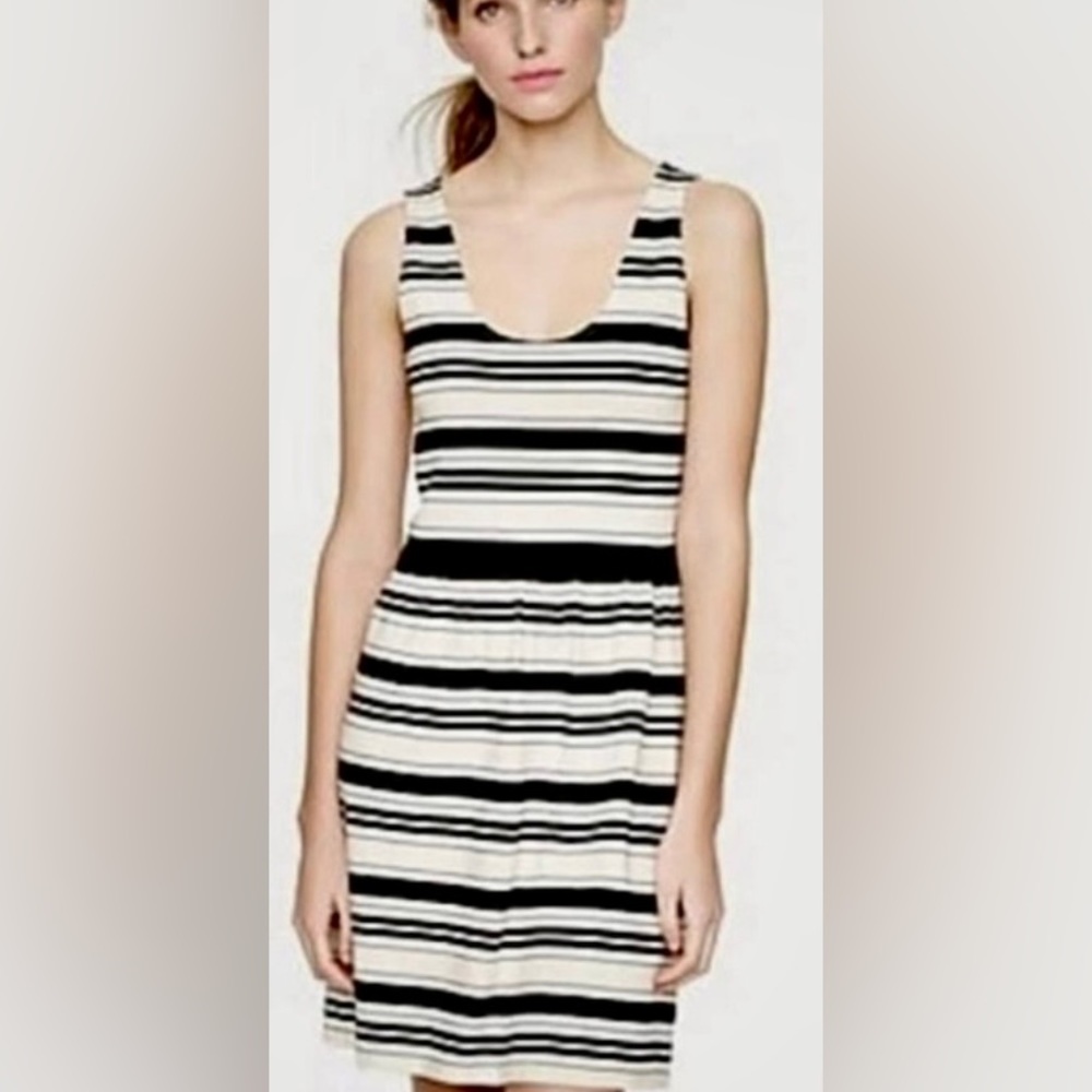 J. Crew Villa Knit Tank Dress In B/W Stripe Button Back Sleeveless Fit & Flare